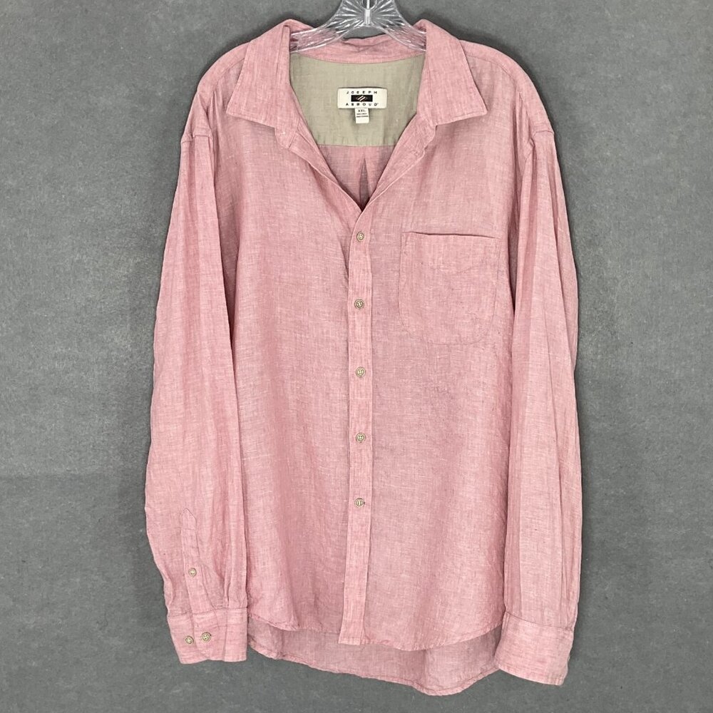 Joseph Abboud Shirt Men Sz 2XL Pink Button Down 100% Linen Pockets Coastal‎